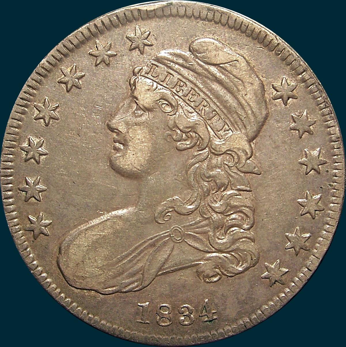 1834 O-116, capped bust half dollar