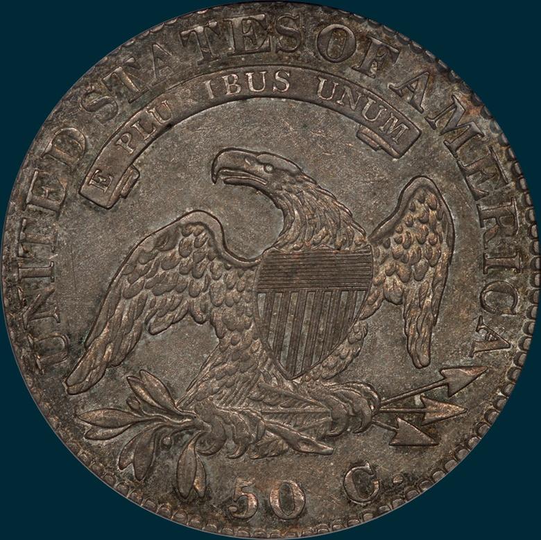 1823 O-108, capped bust, half dollar