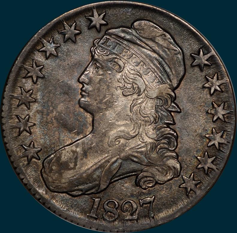 1827, O-135, R3, Square Base 2, Capped Bust, Half Dollar