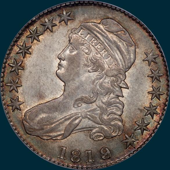 1819, O-103, Large 9 over 8, Capped Bust, Half Dollar