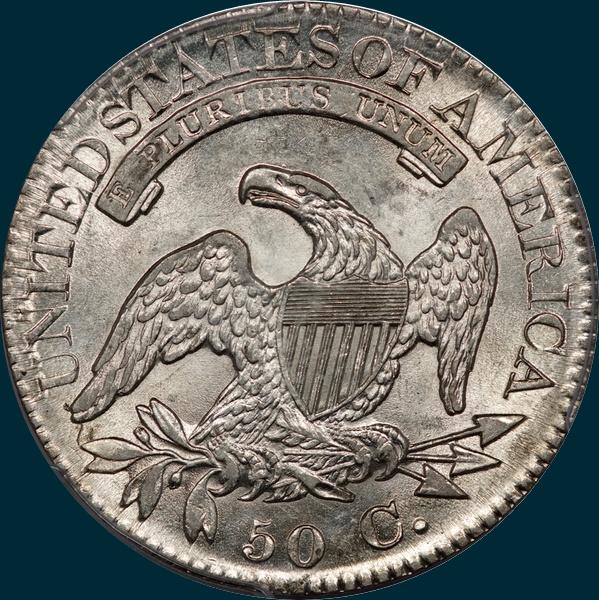 1825 O-104, capped bust half dollar