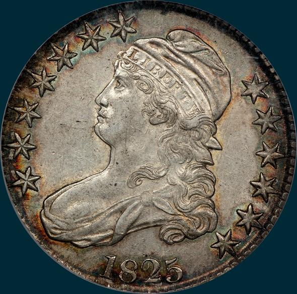 1825 O-109, capped bust, half dollar