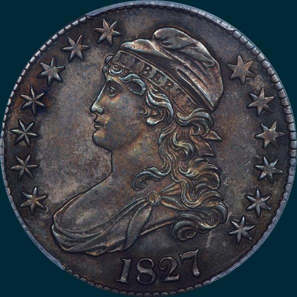 1827, o-109, capped bust, half dollar