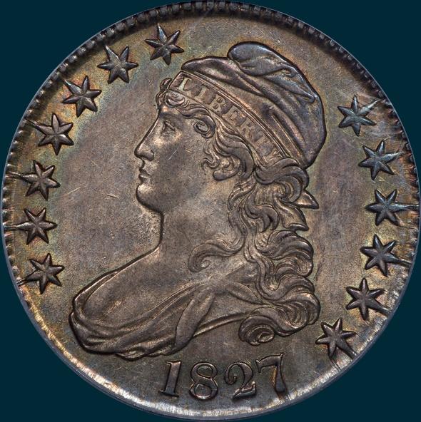 1827, O-143, R3, Square Base 2, Capped Bust, Half Dollar
