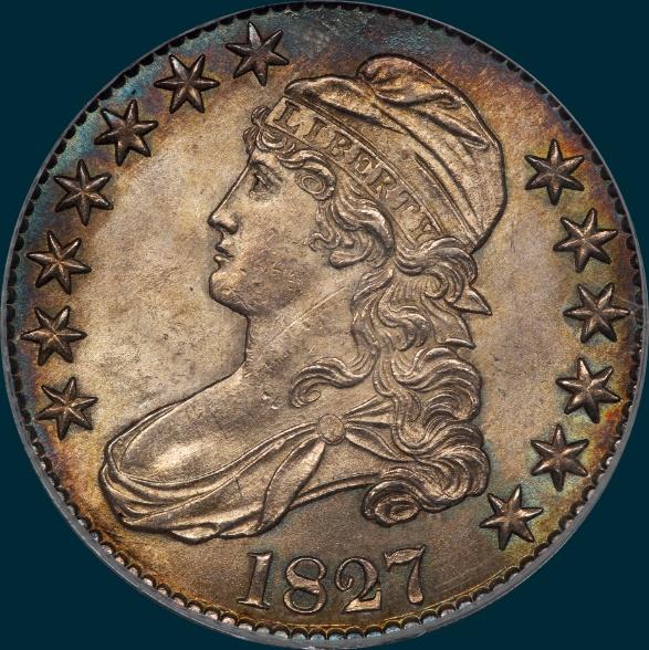 1827 O-116, Capped bust half dollar