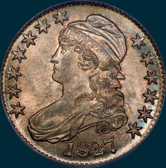 1827, O-142, R3, Square Base 2, Capped Bust, Half Dollar