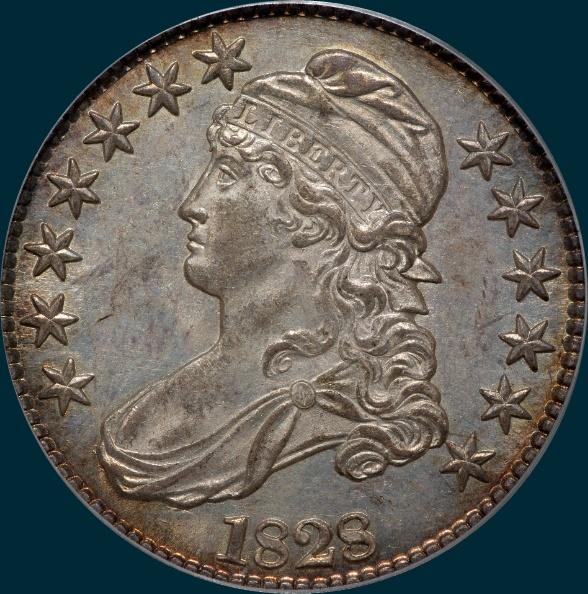 1828 O-114, small 8's large letters, capped bust half dollar