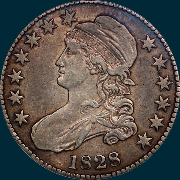 1828, O-123, Square Base 2, Small 8's, Large Letters, Capped Bust, Half Dollar