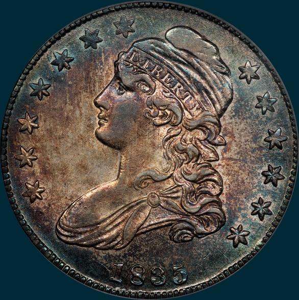 1835 O-104, capped bust half dollar