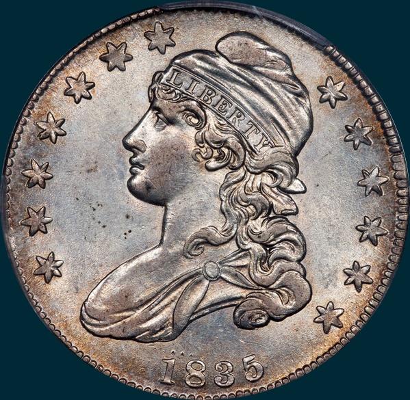 1835 o-105, capped bust, half dollar