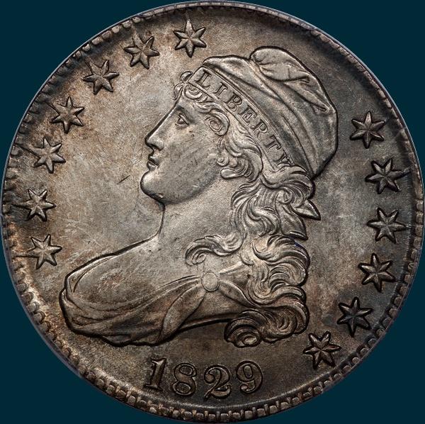 1829, O-104, Capped Bust, Half Dollar