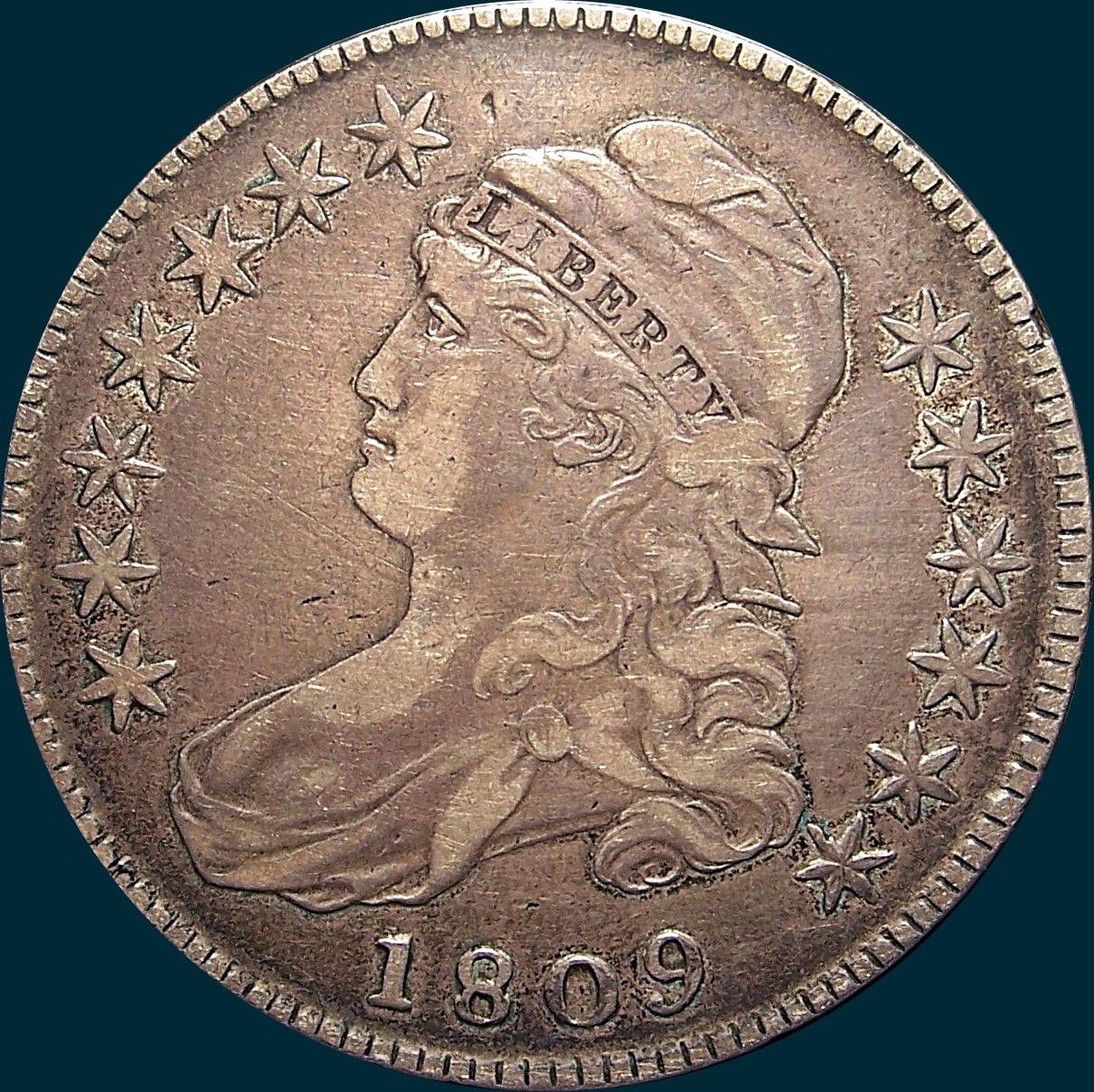 1809, O-102, capped bust, half dollar