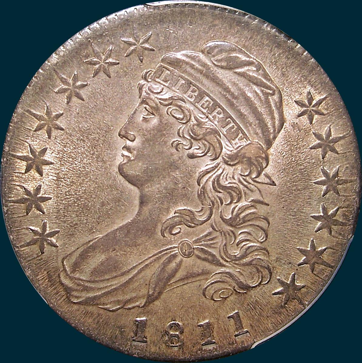 1811 o-108, small 8, capped bust half dollar