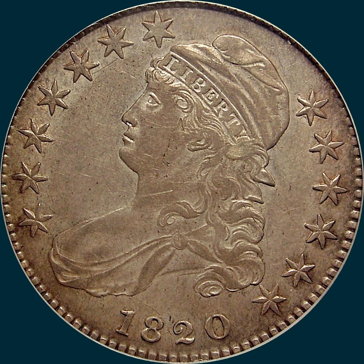 1820, O-103, Small Date, Curled 2, Capped Bust Half Dollar