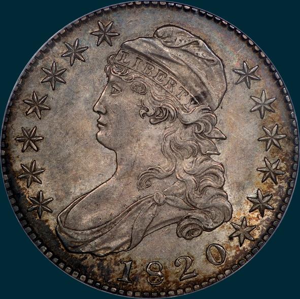 1820, O-104, Square Base, Knob 2, Capped Bust Half Dollar