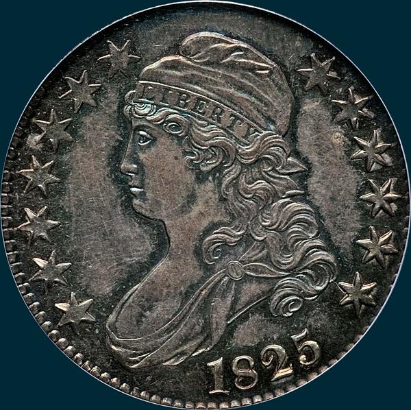 1825, O-113 capped bust half dollar