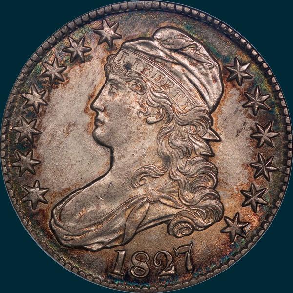 1827, O-114, R3, Square Base 2, Capped Bust, Half Dollar