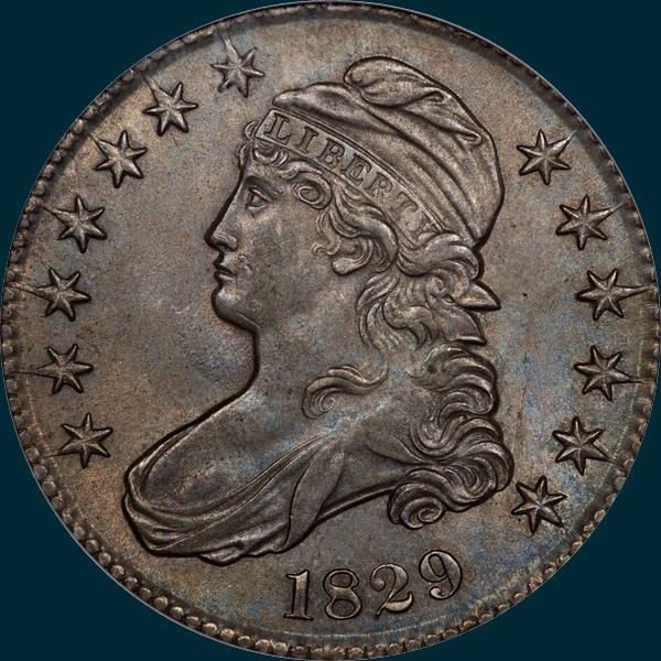 1829 O-114, capped bust half dollar