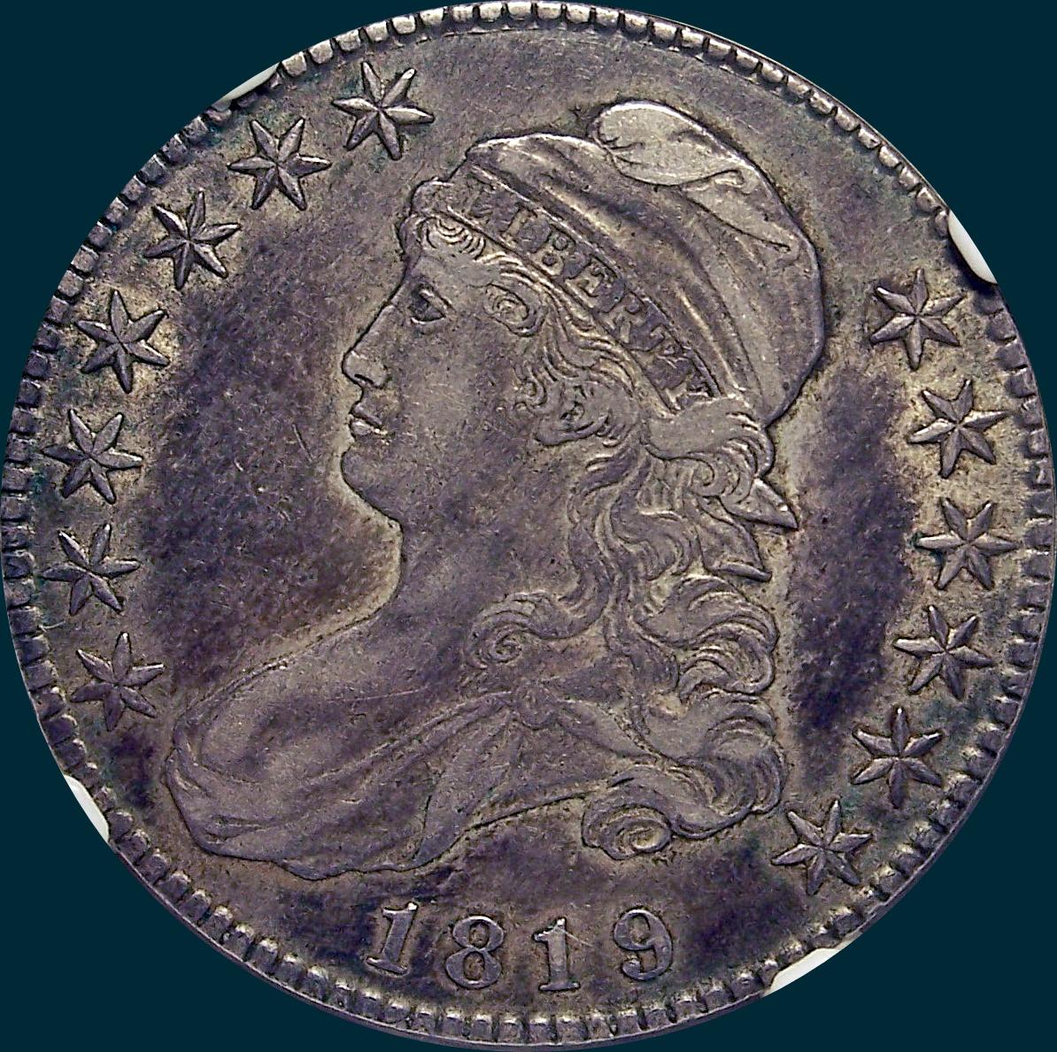 1819 O-107, capped bust, half dollar