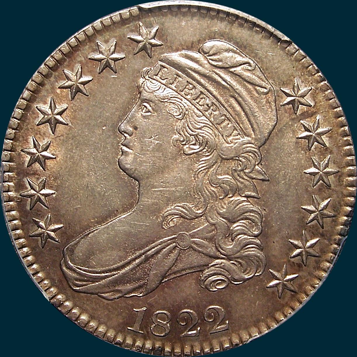 1822 O-105, capped bust, half dollar