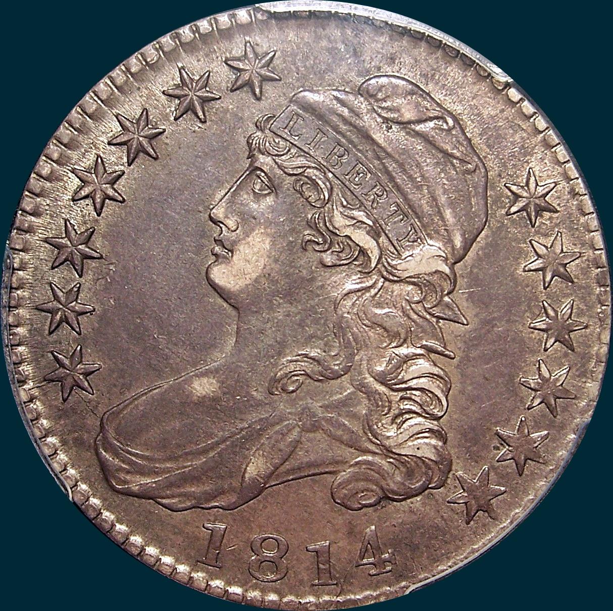 1814, E over A, O-108, capped bust half dollar