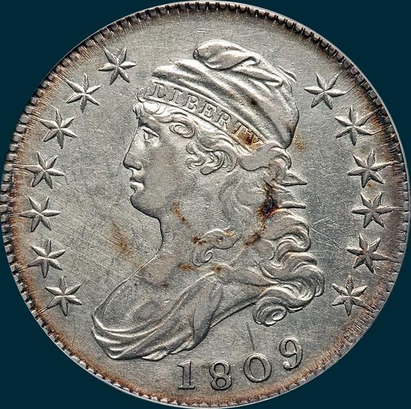 1809, O-108, IIII Edge, Capped Bust, Half Dollar