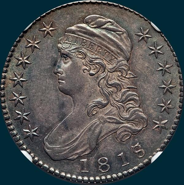 1818, O-101, 8 over 7, Large 8, Capped Bust, Half Dollar 