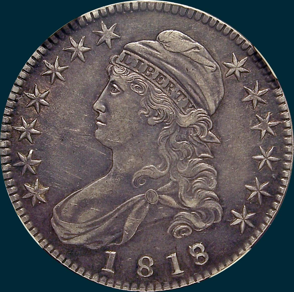 1818, O-102, 8 over 7, Small 8, Capped Bust, Half Dollar