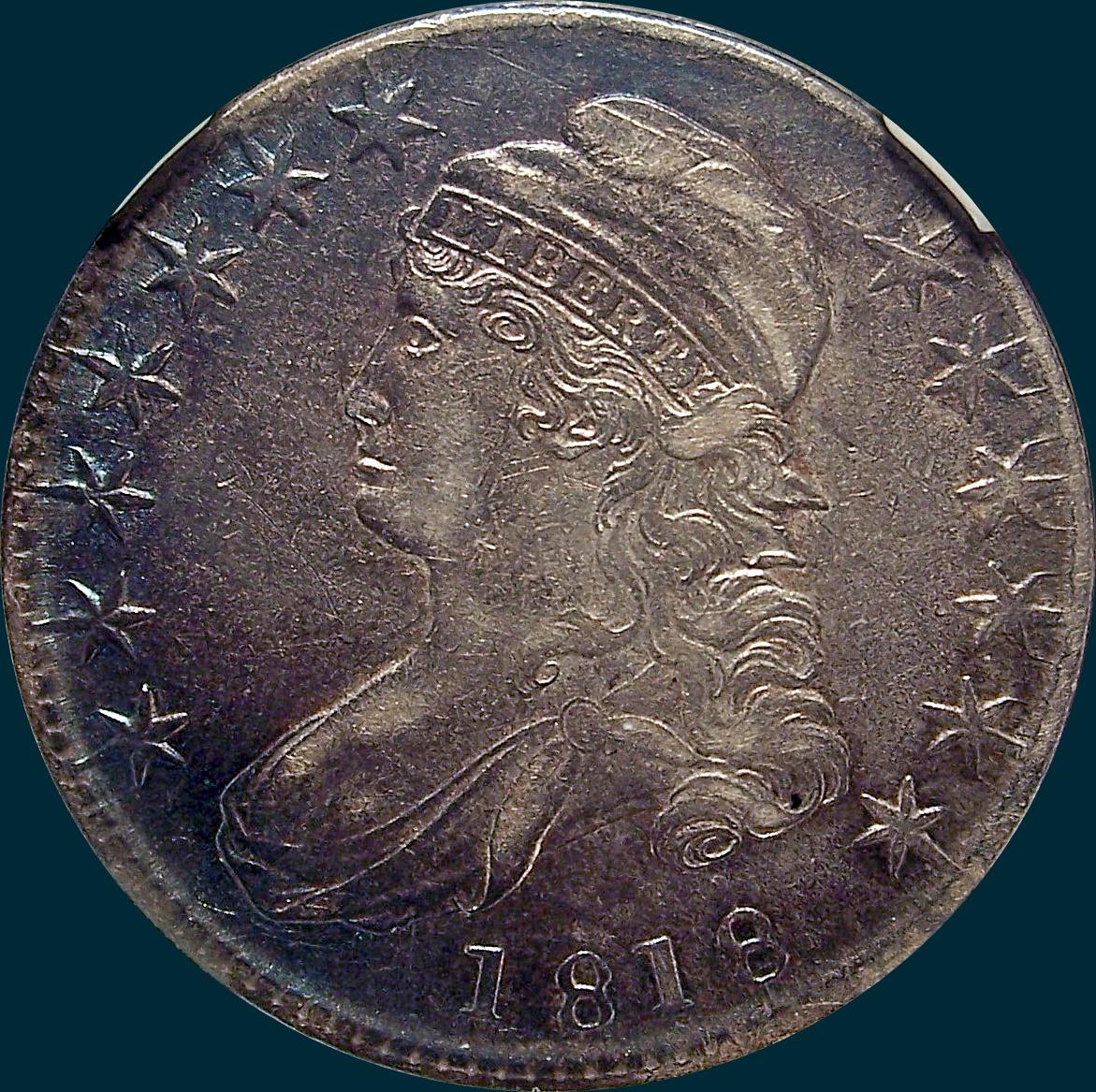 1818 O-110, capped bust half dollar