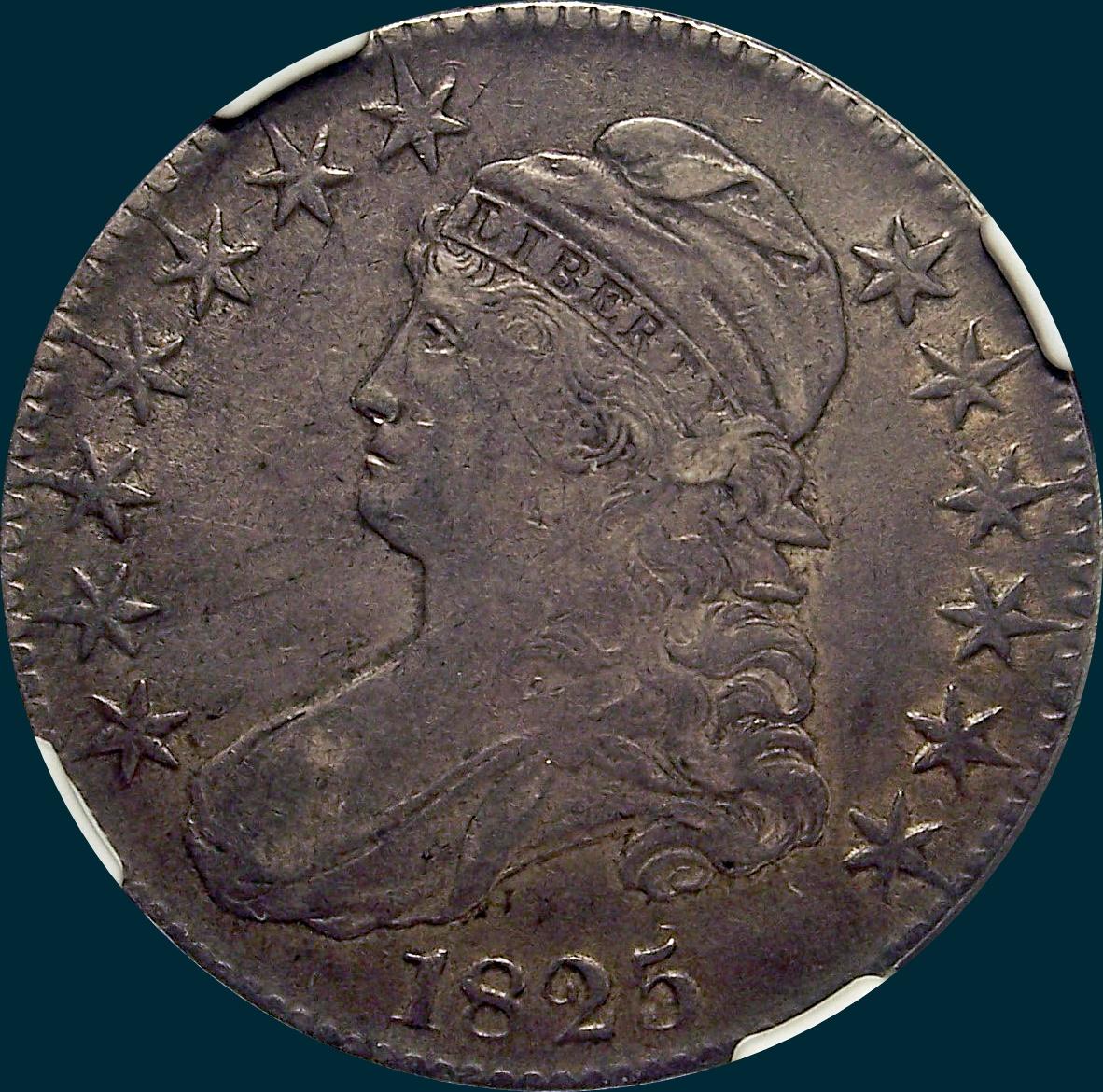 1825, O-103, capped bust, half dollar