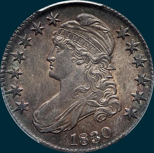 1830 O-104, small 0, capped bust half dollar