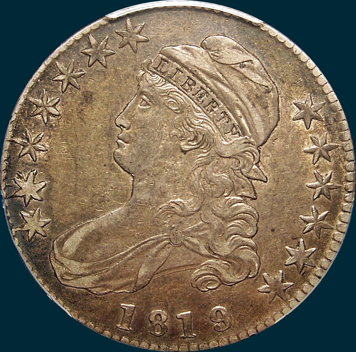 1819, O-104, Large 9 over 8, Capped Bust, Half Dollar