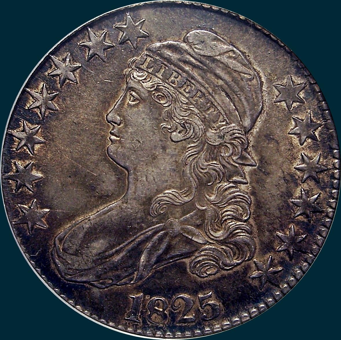 1825, O-108 capped bust half dollar