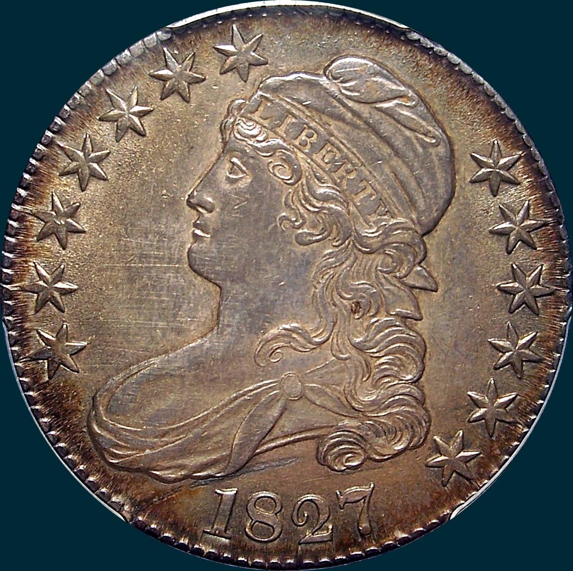 1827, O-121, R3, Square Base 2, Capped Bust, Half Dollar