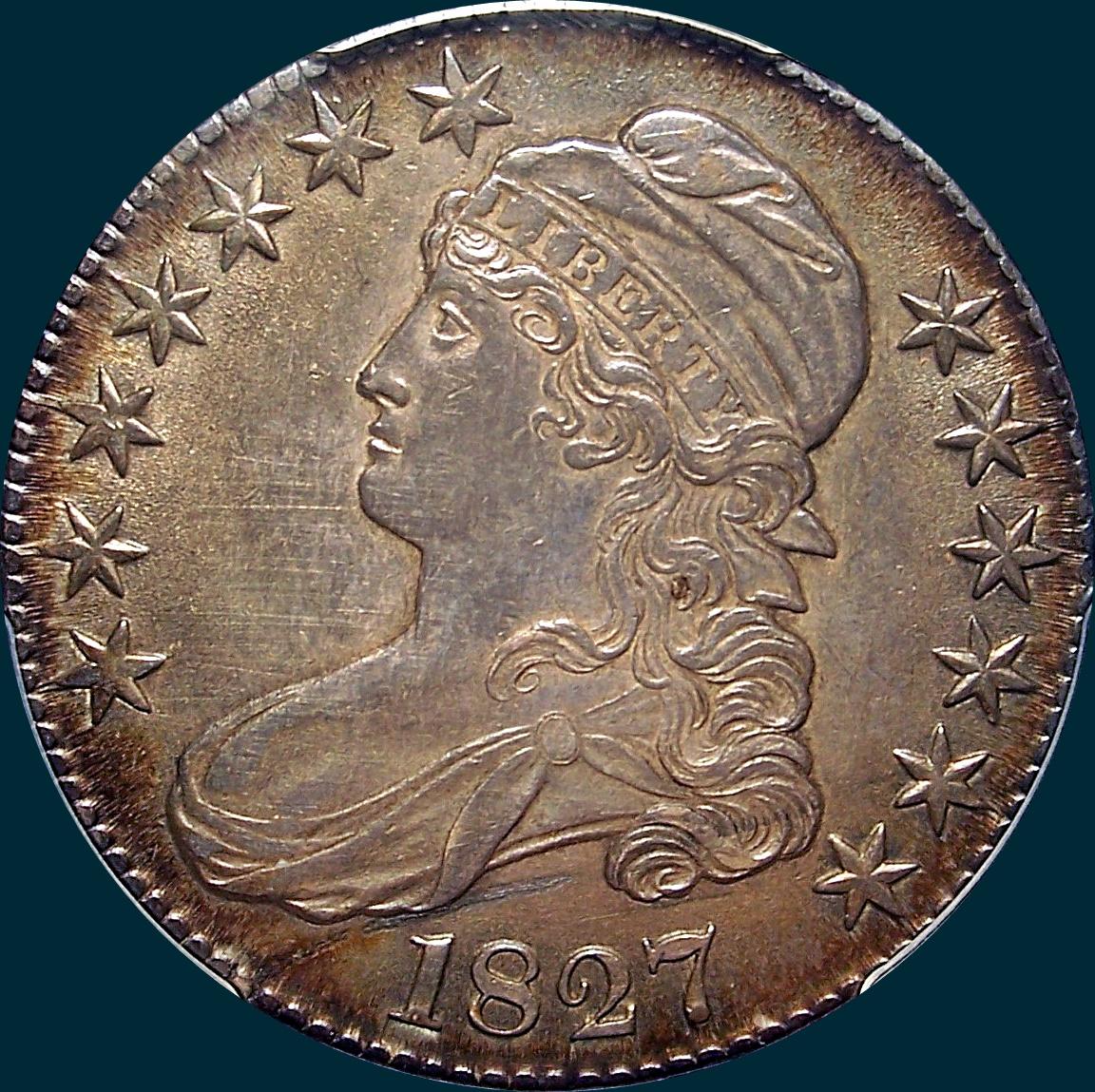 1827 O-121, Capped bust half dollar