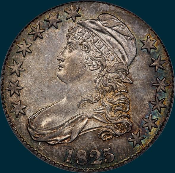 1825, o-117, capped bust, half dollar