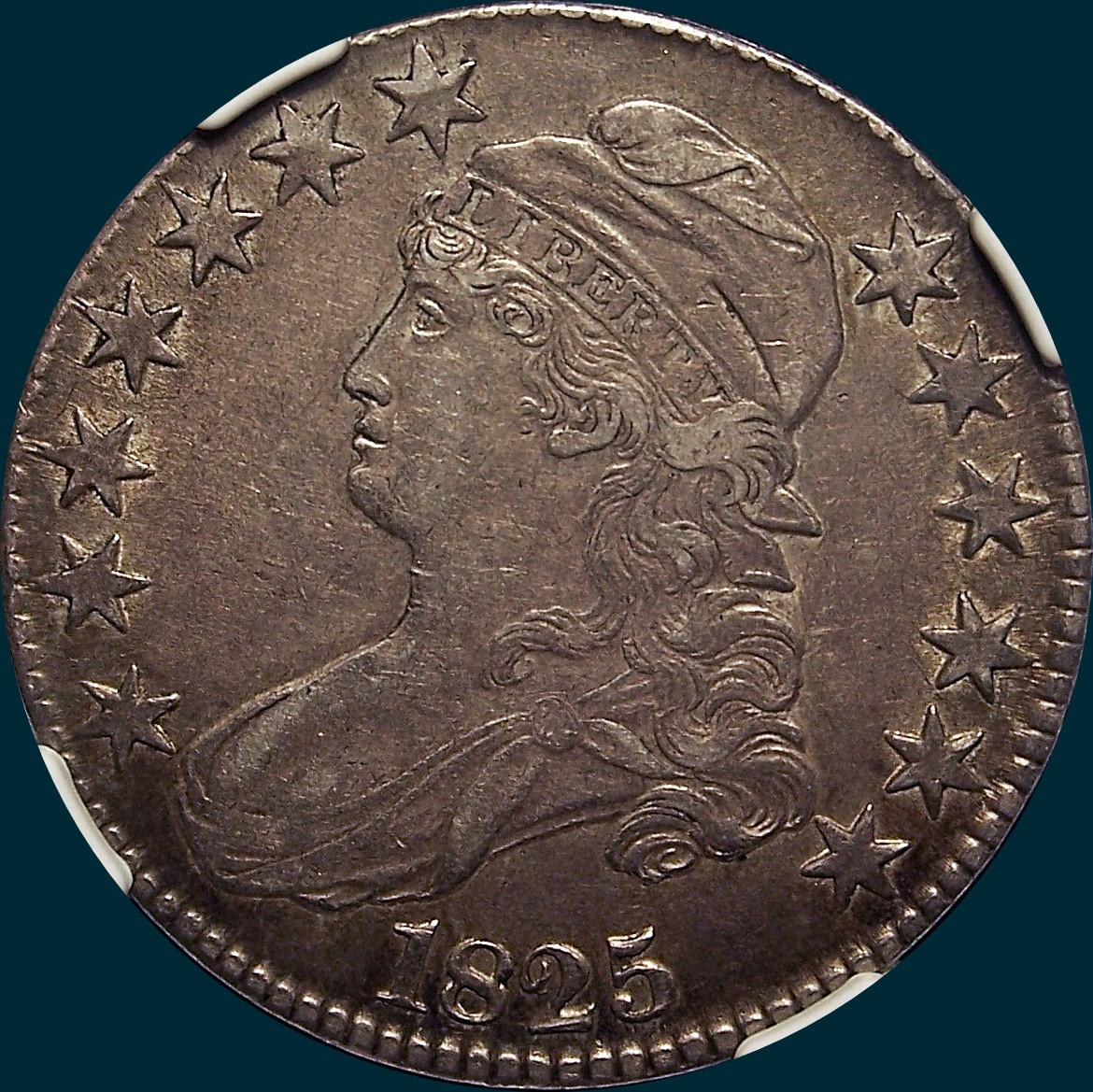 1825, O-112 capped bust half dollar