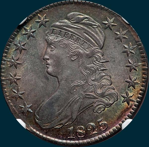 1825, O-102 capped bust half dollar