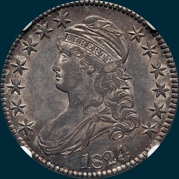 1824, O-106, Capped Bust, Half Dollar