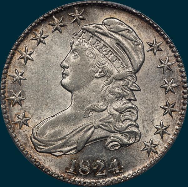 1824, o-112,capped bust, half dollar