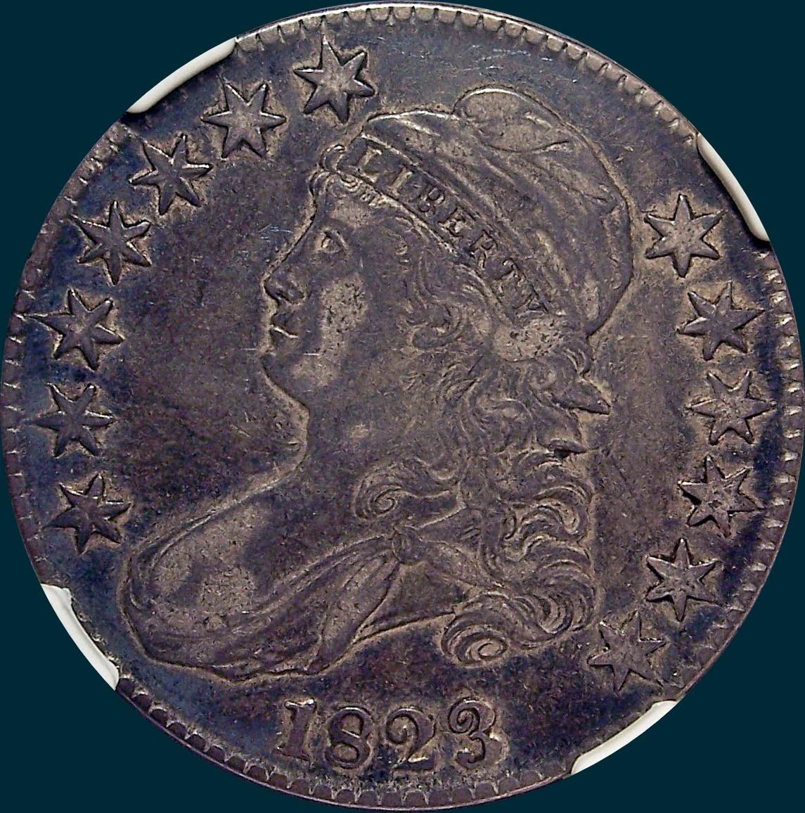 1823, O-112, capped bust. half dollar