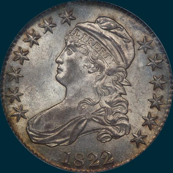 1822 O-113, capped bust half dollar