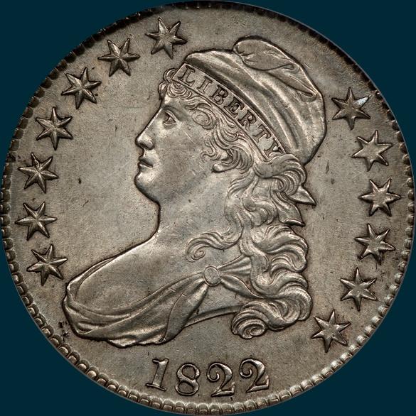 1822, o-112, capped bust, half dollar