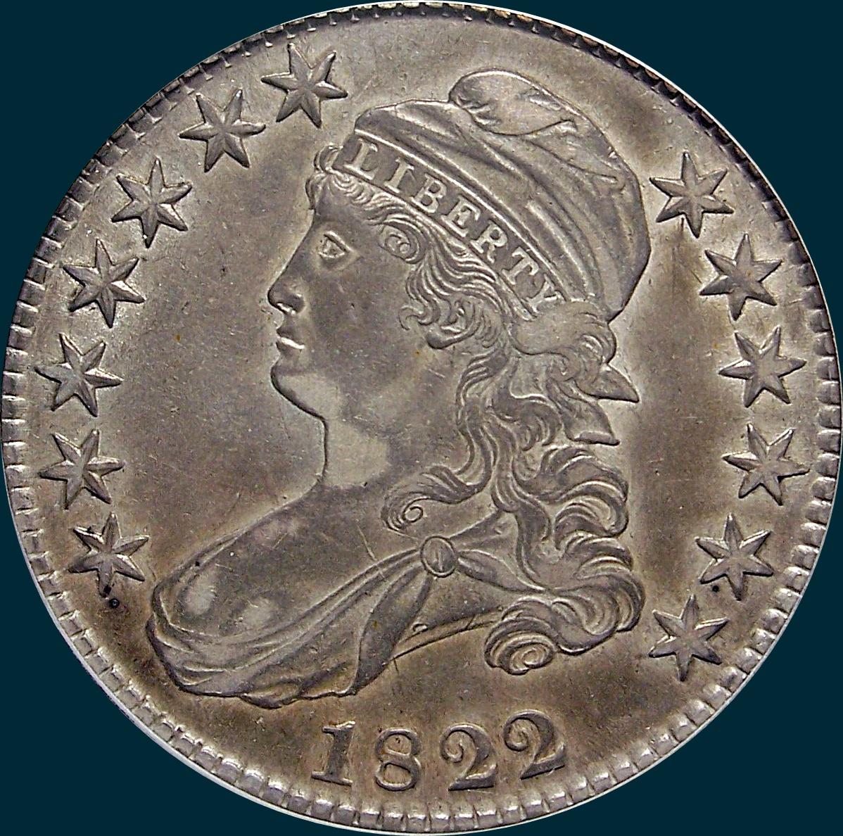 1822 O-110, capped bust half dollar