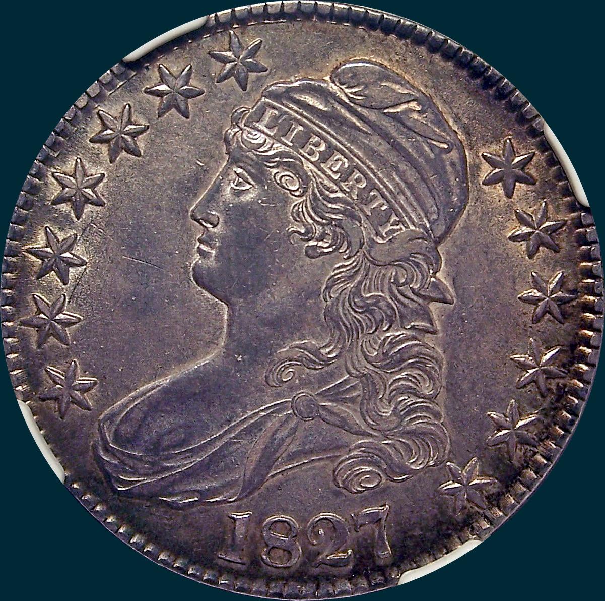 1827, O-146, R2, Curl Base 2, Capped Bust, Half Dollar