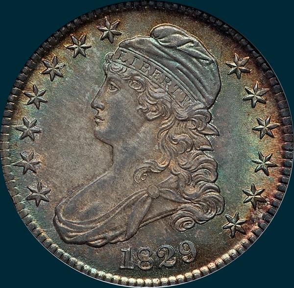 1829 O-115, capped bust half dollar