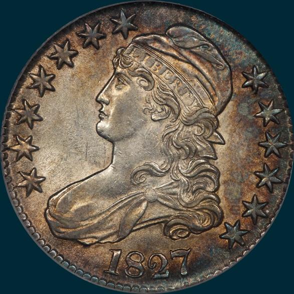 1827 O-141, Capped bust half dollar