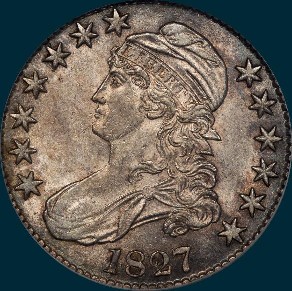 1827, O-106, R2, Square Base 2, Capped Bust, Half Dollar