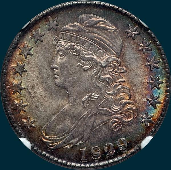 1829 O-111, capped bust half dollar