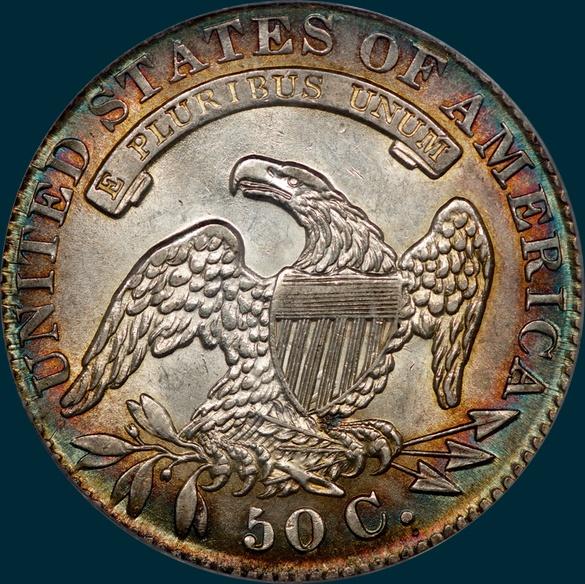 1833 O-102, capped bust half dollar